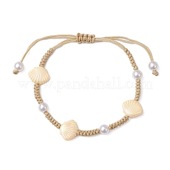 Braccialetti di perline intrecciate con perle sintetiche in plastica ABS regolabili per donna&nbsp;BJEW-JB11871-02