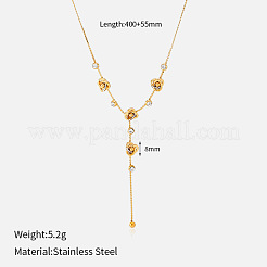 Collares con colgante de flor en forma de Y de acero inoxidable 304 con circonitas cúbicas transparentes para mujer.&nbsp;WGDABD2-01