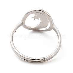 Bague réglable en acier inoxydable 201 anti-ternissement avec lune et étoile pour femme&nbsp;RJEW-F131-07P