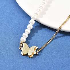 Colliers avec pendentif papillon en acier inoxydable 304 et perles en plastique&nbsp;NJEW-U023-01G