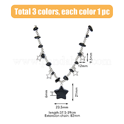 3 collana con ciondolo a forma di stella in plastica e lega di 3 colori con catene di perline CCB&nbsp;NJEW-FI0001-34