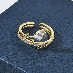 Anelli aperti con polsino in ottone micro pavé di zirconi cubici per donna&nbsp;RJEW-L343-05G-02