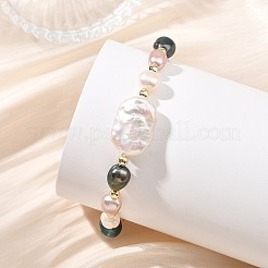 2 Stück Stretch-Armband aus natürlichen Süßwasserzuchtperlen und nichtmagnetischen synthetischen Hämatitperlen für Damen&nbsp;BJEW-JB14085