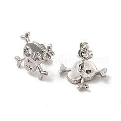 Gestellplattierte Messing-Ohrstecker mit klarem Zirkonia und Totenkopf-Pavé&nbsp;EJEW-F301-29
