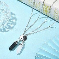 Ensemble de colliers avec pendentif en obsidienne noire naturelle et jade blanc&nbsp;NJEW-TA00095-01