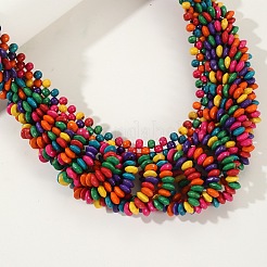 Colliers bohèmes en perles de bois et perles multi-rangs pour femmes&nbsp;FS-WGD6EC4-01