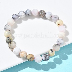 Braccialetti elastici con perline rotonde in opale verde naturale per donna&nbsp;BJEW-Z158-03L-03