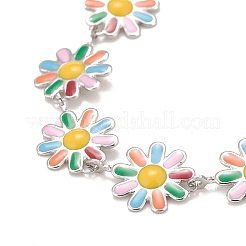 Bracelet à maillons marguerite en émail&nbsp;X-BJEW-P271-01P-02