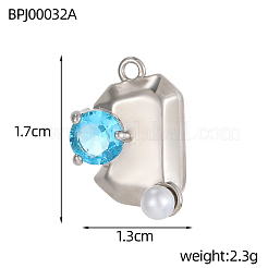 Breloques rectangulaires en acier inoxydable 304 et pendentifs en oxyde de zirconium&nbsp;STAS-OY004-24P