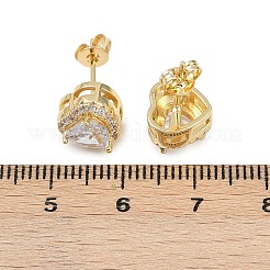 Orecchini a bottone in ottone con zirconi chiari e micro pavè&nbsp;LS-EJEW-Z128-01G-02