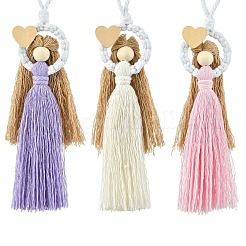 3 pz 3 colori ornamenti appesi a forma di angelo in cotone macramè fatti a mano&nbsp;HJEW-JM02711