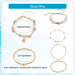 6 verstellbares Set aus geflochtenen Perlenarmbändern aus gewachster Baumwollkordel und Perlenarmbändern aus natürlichem Quarzkristall&nbsp;BJEW-SC0001-53