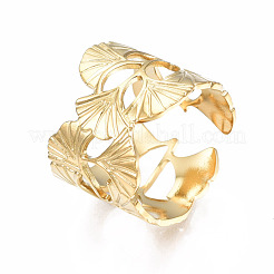 Bague ouverte en acier inoxydable 304 en forme de feuille de ginkgo&nbsp;RJEW-T023-28G