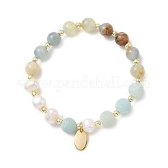 Bracelets extensibles en calcite bleue naturelle ronde de 8 mm et perles de pomme de terre naturelles&nbsp;BJEW-JB14482