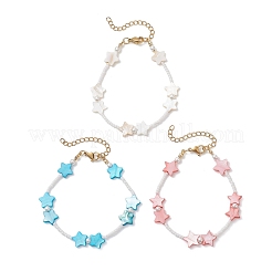Braccialetti con perline di vetro e stella in conchiglia bianca naturale per donna&nbsp;BJEW-JB13282