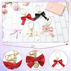 4 porte-clés en alliage imitation perle avec nœud papillon&nbsp;ST-CJ0028-03