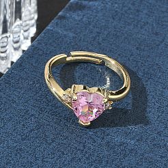 Verstellbare Fingerringe aus Messing mit rosafarbenem Herz-Zirkonia zum Valentinstag&nbsp;CU-CBA7E55-11G
