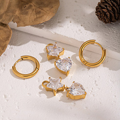 Boucles d'oreilles créoles en acier inoxydable 304 en forme d'étoile et de cœur&nbsp;XZ0097