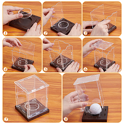 Rechteckige transparente Baseball-Vitrinen aus Acryl mit Sockel aus Kiefernholz&nbsp;ODIS-WH0038-211
