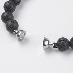 Natürliche Lava Rock Perlen Stretch Armbänder&nbsp;BJEW-E326-12D