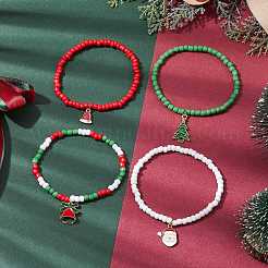 4 stücke 4 stile weihnachten runde glas samen perlen stretch armband sets&nbsp;BJEW-JB10805