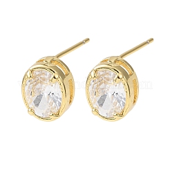 Orecchini a bottone in ottone con zirconi chiari e micro pavè&nbsp;EJEW-C174-02E-G