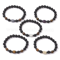 Pulseras elásticas de cuentas de roca de lava natural para mujeres y hombres&nbsp;BJEW-JB11323