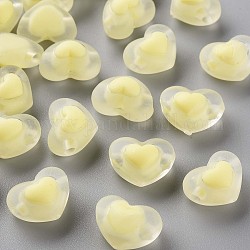 Perles en acrylique transparente, mat, Perle en bourrelet, cœur, jaune clair, 13x17x9.5mm, Trou: 2.5mm, environ 420 pcs/500 g