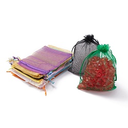 Прямоугольник органзы подарочные пакеты, ювелирные изделия упаковка Drawable пакеты, с вакуумной упаковкой, разноцветные, 13x18 см