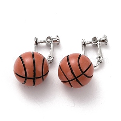 Runde Basketball-Ohrclips für Damen, Sportball-Tropfenohrringe für Nicht-Piercing, Platin Farbe, Sienaerde, 37 mm, Stift: 1.5 mm
