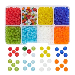 8 cuentas de semillas de vidrio de colores, colores esmerilado, redondo, color mezclado, 4mm, agujero: 1 mm, alrededor de 15g / color