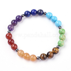 Bracciali elastico gemstone, tondo, chakra perline bracciali, 2-1/4 pollice (57 mm)
