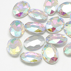 Cabujones de cristal con rhinestone, espalda plateada, facetados, oval, crystal ab, 8x6x3mm