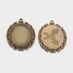 Alliage de style tibétain supports cabochons pendentif ovale grand, diy accessoires pour la fabrication de bijoux, sans plomb & sans nickel & sans cadmium , bronze antique, 61x48x2mm, Plateau: 40x30 mm, Trou: 2mm