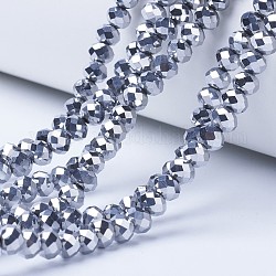 Placcare trasparente perle di vetro fili, pieno placcato, sfaccettato, rondelle, platino placcato, 8x6mm, Foro: 1 mm, circa 65~68pcs/filo, 15.7~16.1 pollice (40~41 cm)