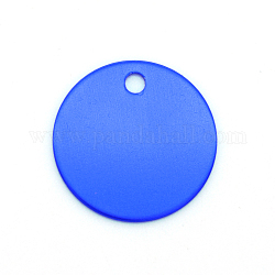 Colored Aluminum Pendants, Laser Cut, Double Sided Dog Pet Name Phone Number ID Tag Charm, Flat Round, Blue, 25x1mm, Hole: 3mm