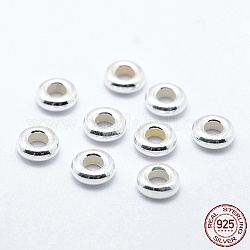 925 стерлингов серебряные шарики Spacer, рондель, серебряные, 5~5.5x2 мм, отверстие : 2 мм