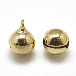 Encantos de campana de latón, real 18k chapado en oro, 9x6mm, agujero: 1.5 mm