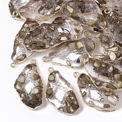 Ciondoli di resina, imitazione geode, con conchiglia e bordi anelli in ferro placcato oro chiaro, pepite, cammello, 39x20x5mm, Foro: 1.8 mm