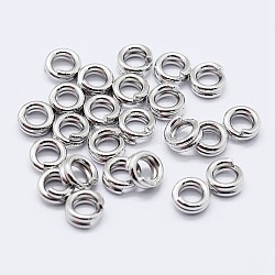 925 anneaux ouverts en argent sterling plaqué rhodium, double boucle Anneaux, anneaux ronds, platine, 6x2mm, diamètre intérieur: 4 mm