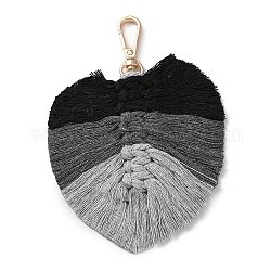 Decorazioni pendenti a foglia in filo di cotone macramè intrecciato a mano, con chiusure in ottone, nero, 13.5cm
