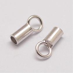 Rhodium Plated 925 Sterling Silver Cord Ends, Platinum, 7x3x2mm, Hole: 2mm