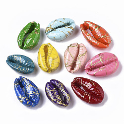 Spray Painted Natural Cowrie Shell Beads, Drawbench, No Hole/Undrilled, Mixed Color, 18~21x12~15x7mm