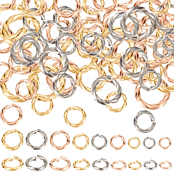Beebeecraft 90 pièces 9 styles 304 anneaux de saut en acier inoxydable, anneaux de jonction ouverts, torsadée, couleur mixte, 6~10x1~1.3mm, diamètre intérieur: 4~8 mm, 10 pièces / style