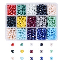 1500 pièces 15 couleurs galvanoplastie perles de verre brins, perle plaquée lustre, facette, rondelle, couleur mixte, 6x5mm, Trou: 1mm, 1500 pcs / couleur