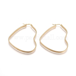 304 Stainless Steel Hoop Earrings, Hypoallergenic Earrings, Heart, Golden, 52x45x4mm, Pin: 1x0.6mm