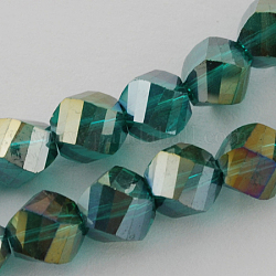 Electroplate Glass Beads Strands, AB Color Plated, Faceted, Twist, Teal, 4x4x4mm, Hole: 1mm
