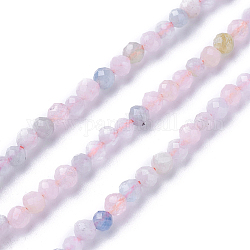 Chapelets de perles en morganite naturelle, facette, ronde, 3~3.5mm, Trou: 0.5mm, Environ 115~130 pcs/chapelet, 14.5~16.1 pouce (37~41 cm)