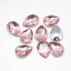 Acrílico Diamante de imitación señaló espalda cabujones, facetados, plateado inferior, lágrima, rosa, 18x13x4.5~4.8mm