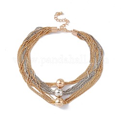 Messingkastenketten mehrsträngige Halsketten, Triple-CCB-Kunststoff-Perlenkette für Frauen, Platin & golden, 15.16 Zoll (38.5 cm)